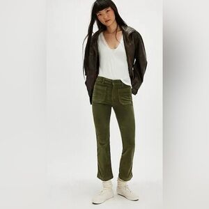 Free People High Time Kick Flare pants in Chive green corduroy